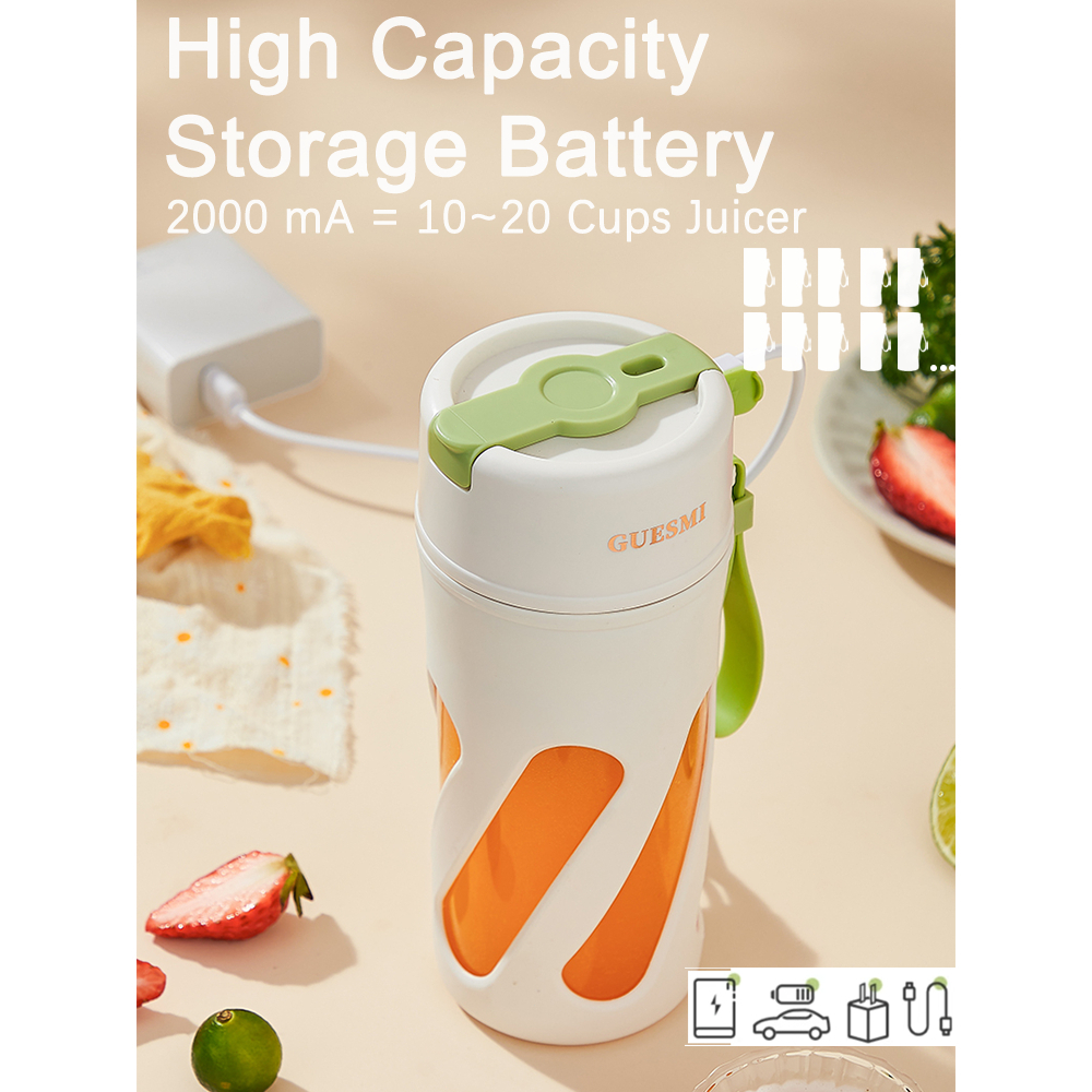 Máy Xay Sinh Tố Cầm Tay Mini 10 Lưỡi  400ml Juicer Máy Say Sinh Tố Chính Hãng GUESMI, Bản Nâng tặng ống hút silicon