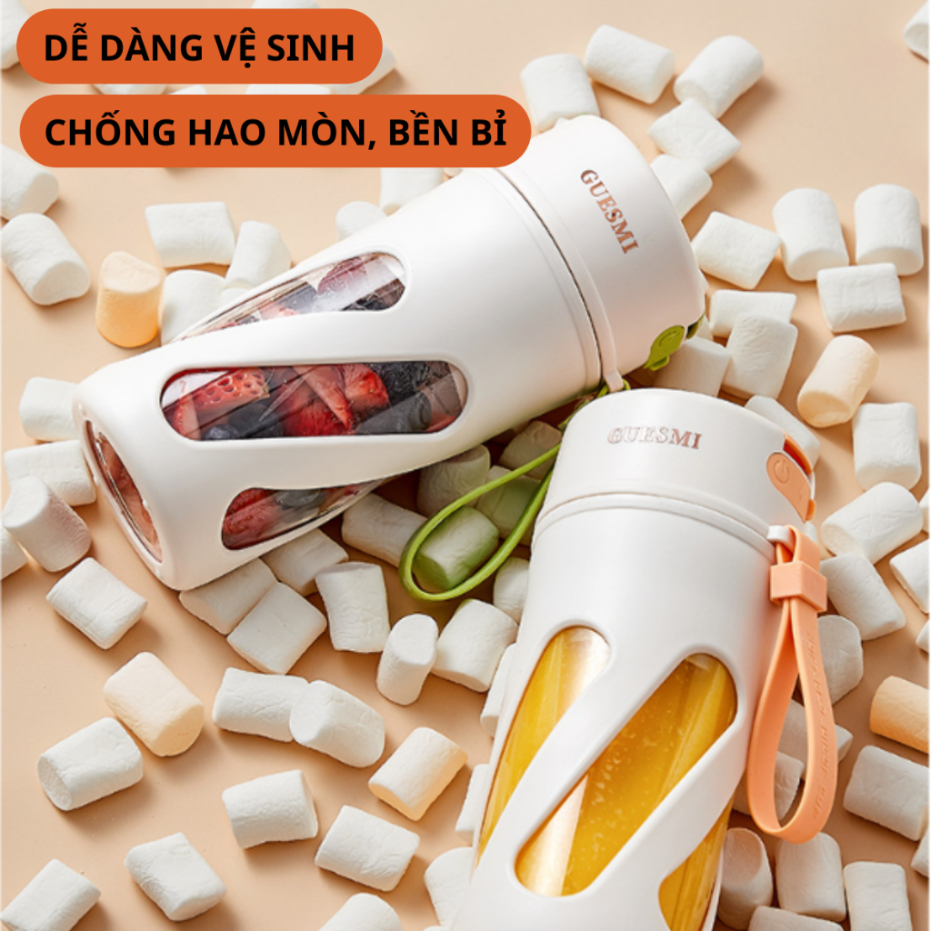 Máy Xay Sinh Tố Cầm Tay Mini 10 Lưỡi  400ml Juicer Máy Say Sinh Tố Chính Hãng GUESMI, Bản Nâng tặng ống hút silicon