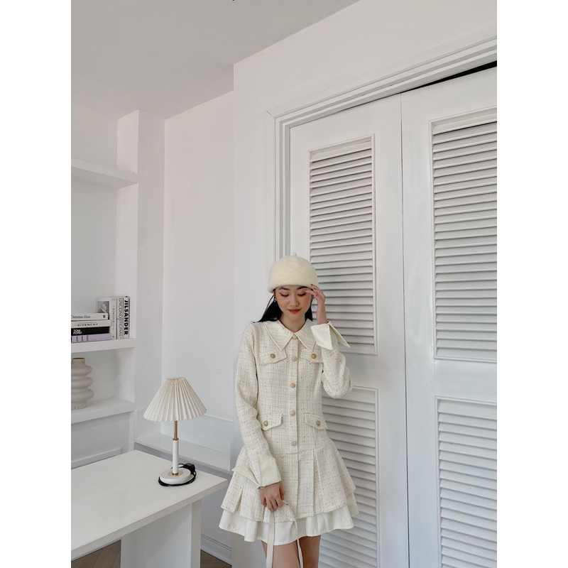 Váy dạ cổ sơ mi dáng xoè tầng 239