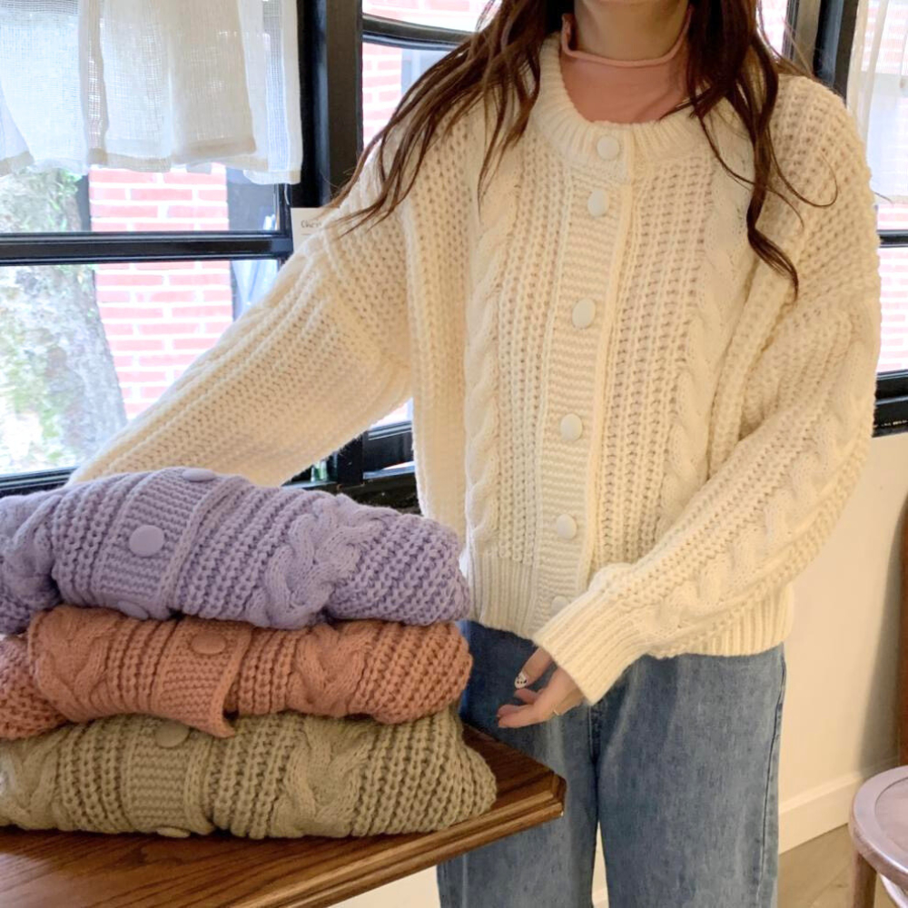 Áo khoác cardigan , áo khoác len cardigan màu trắng màu nâu cổ tròn cúc bọc vải len thừng QCCC loại 1 không xù Larosa