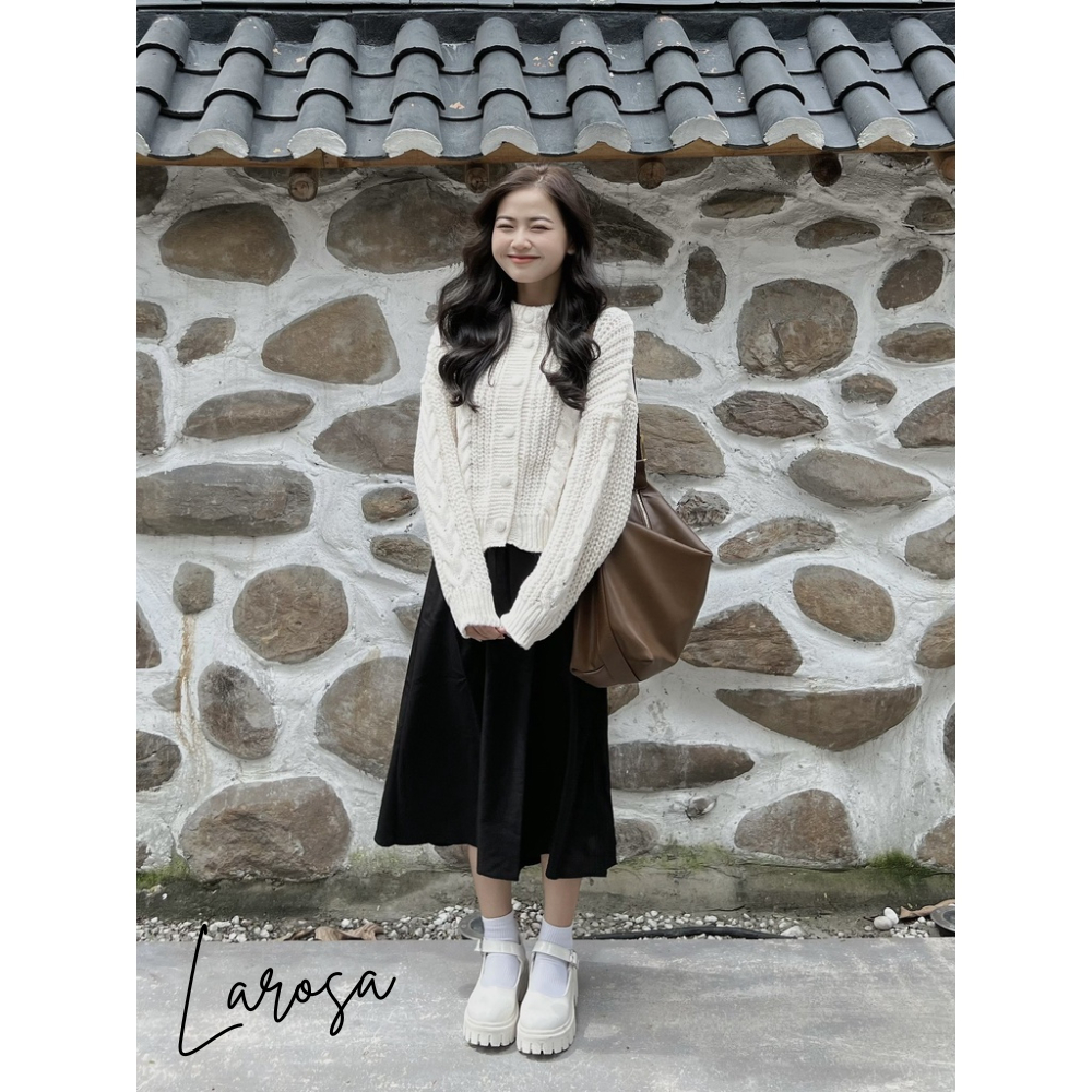 Áo khoác cardigan , áo khoác len cardigan màu trắng màu nâu cổ tròn cúc bọc vải len thừng QCCC loại 1 không xù Larosa