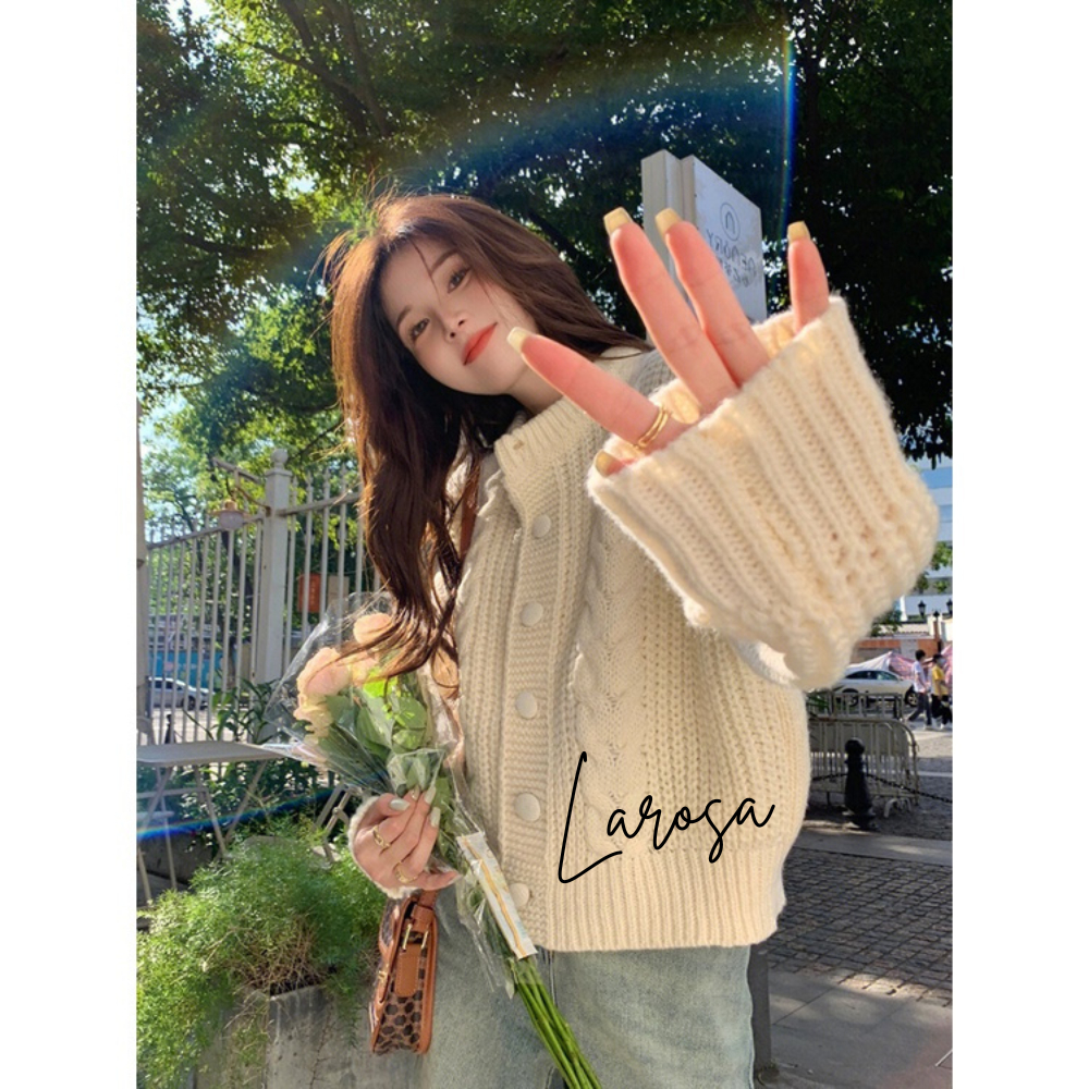 Áo khoác cardigan , áo khoác len cardigan màu trắng màu nâu cổ tròn cúc bọc vải len thừng QCCC loại 1 không xù Larosa