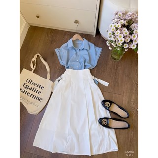 Sét áo sơ mi lụa + chân váy cotton lạnh