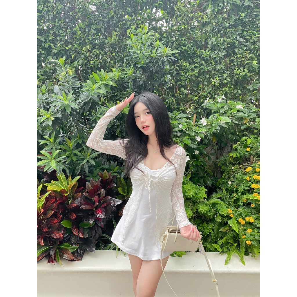 Đầm body quyến rũ Viibodysuit , Váy tay dài cổ chữ V phối ren quyến rũ thời trang cho nữ | ELY Dress | Secodee