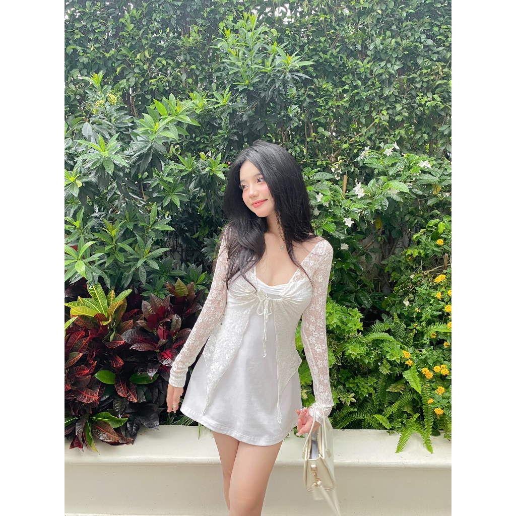 Đầm body quyến rũ Viibodysuit , Váy tay dài cổ chữ V phối ren quyến rũ thời trang cho nữ | ELY Dress | Secodee