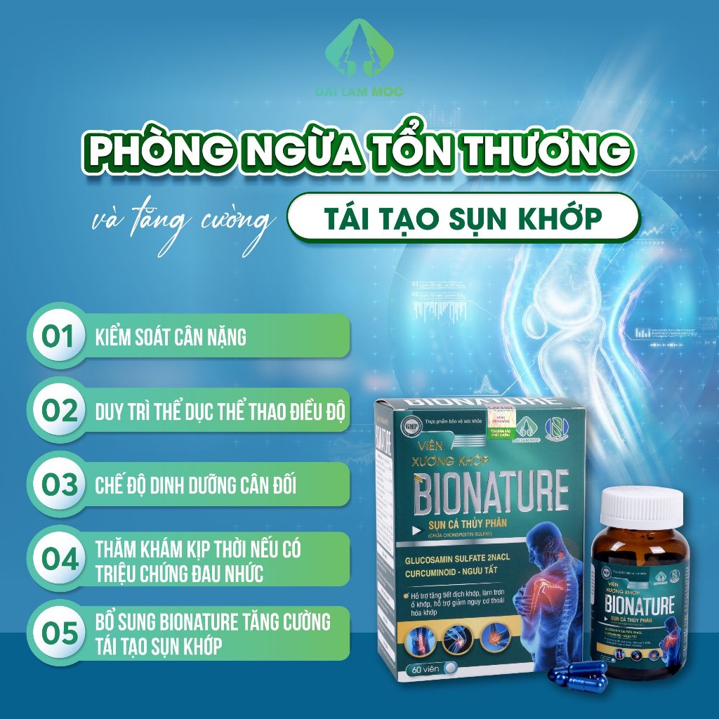 Viên uống xương khớp Bionature Đại Lâm Mộc - Hỗ trợ bôi trơn khớp, viêm khớp, thoái hóa khớp