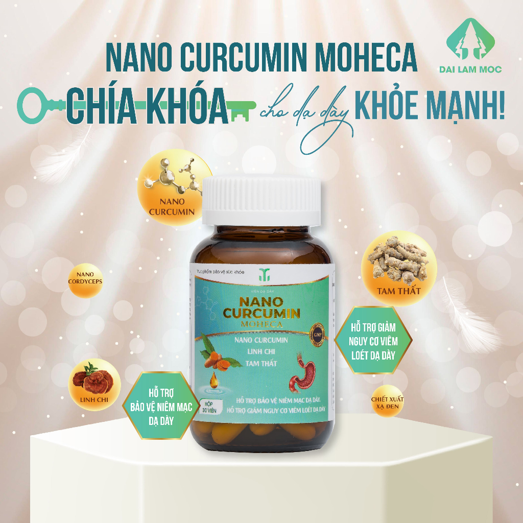 Viên uống tinh chất Nano Curcumin Moheca dành cho người bị viêm loét dạ dày, tá tràng, phụ nữ sau sinh loại hộp 30 viên