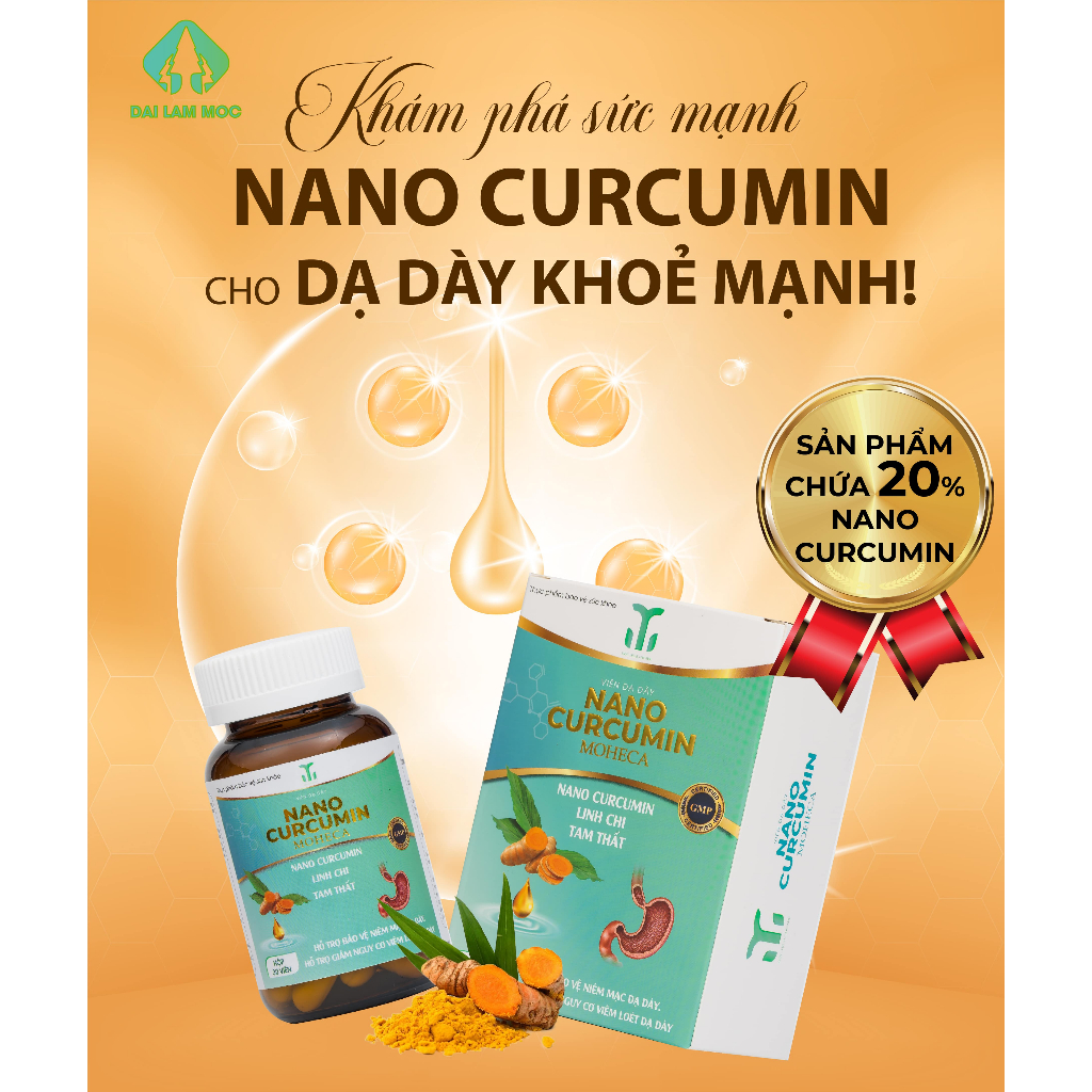 Viên uống tinh chất Nano Curcumin Moheca dành cho người bị viêm loét dạ dày, tá tràng, phụ nữ sau sinh loại hộp 30 viên