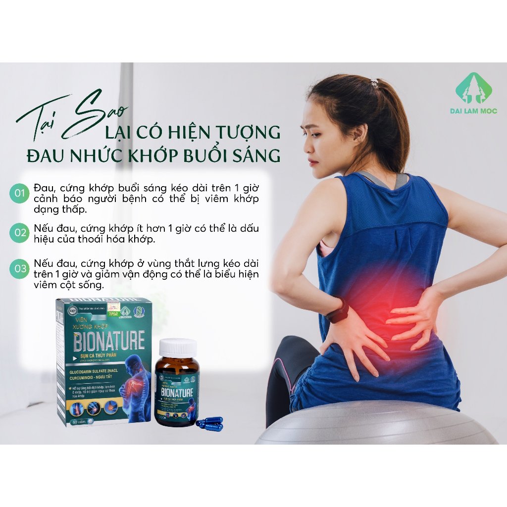 Viên uống xương khớp Bionature Đại Lâm Mộc - Hỗ trợ bôi trơn khớp, viêm khớp, thoái hóa khớp, khô khớp 60 Viên
