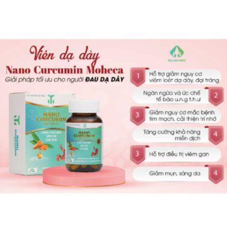 Viên uống tinh chất Nano Curcumin Moheca dành cho người bị viêm loét dạ dày, tá tràng, phụ nữ sau sinh loại hộp 30 viên