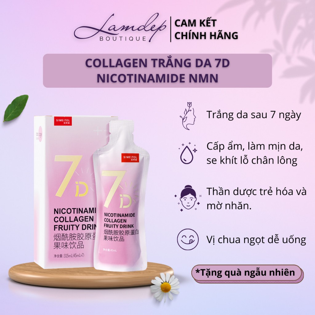 Collagen Trắng Da 7D Nicotinamide NMN - Trẻ Hóa Làn Da, Nâng Cao Sức Khỏe (Hộp 7 Gói x45ml)