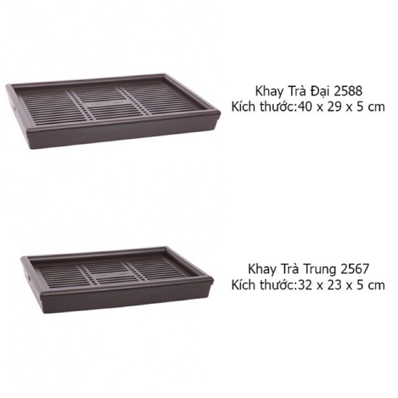 Khay Trà Nhựa Giả Gỗ Cỡ Trung - Đại Nhựa Việt Nhật Có Chân Cao Cấp, Khay Bộ Ấm Trà Kiểu Dáng Sang Trọng