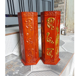 Ống đựng nhang gỗ hương chạm khắc phúc lộc thọ cao 30 cm