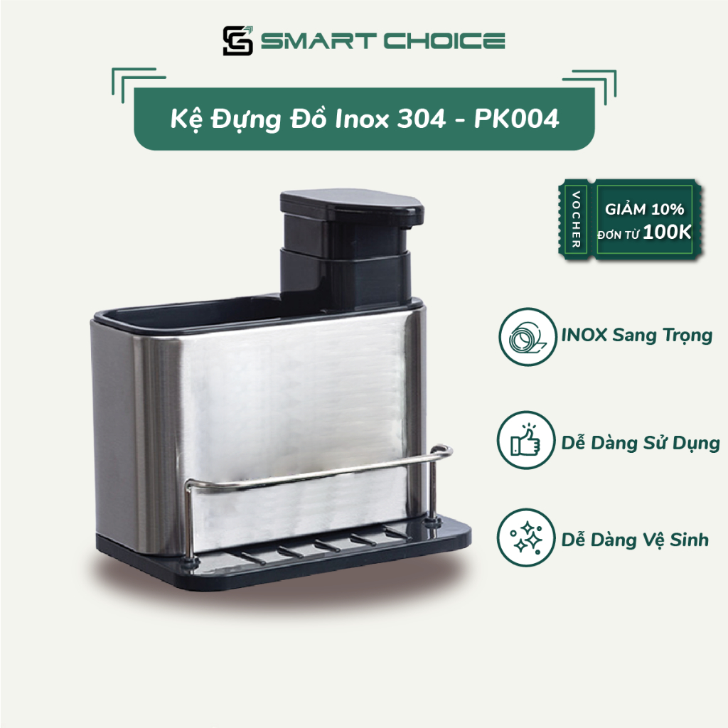 Kệ Đựng Đồ Inox 304 SMARTCHOICE Cao Cấp 3 Trong 1 Kèm Giá Để Đồ Và Thanh Treo SCG-PK004