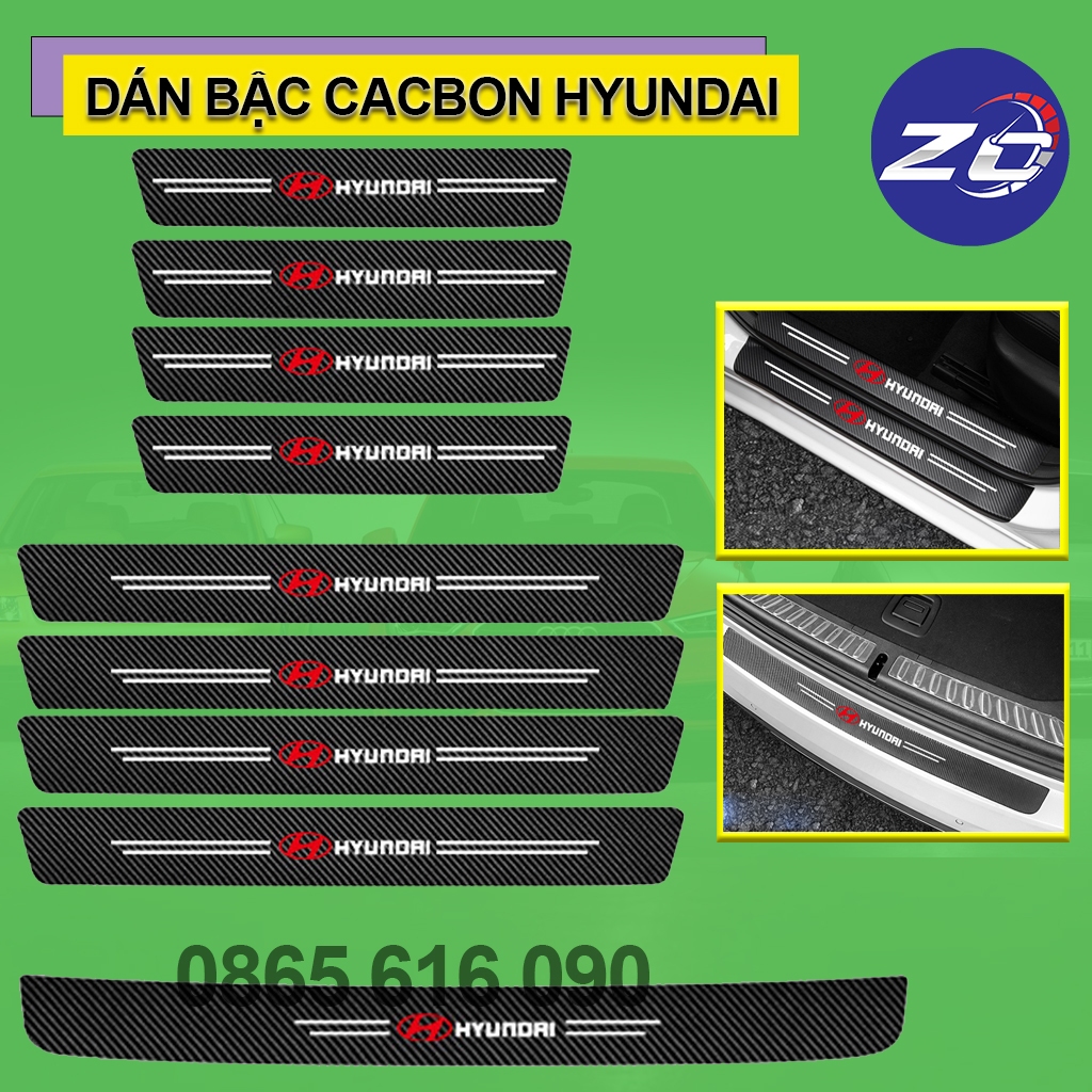 Miếng decal cacbon dán chống trầy xước bậc cửa lên xuống và cốp xe ô tô Hyundai i10, Accent,Kona,Creta,Tucson,Santa Fe