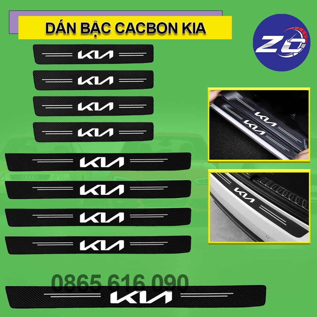 Miếng dán chống trầy xước carbon bậc cửa lên xuống và cốp xe oto Kia Morning,Cerato,K3,K5,Carnival,Seltos,Sonet