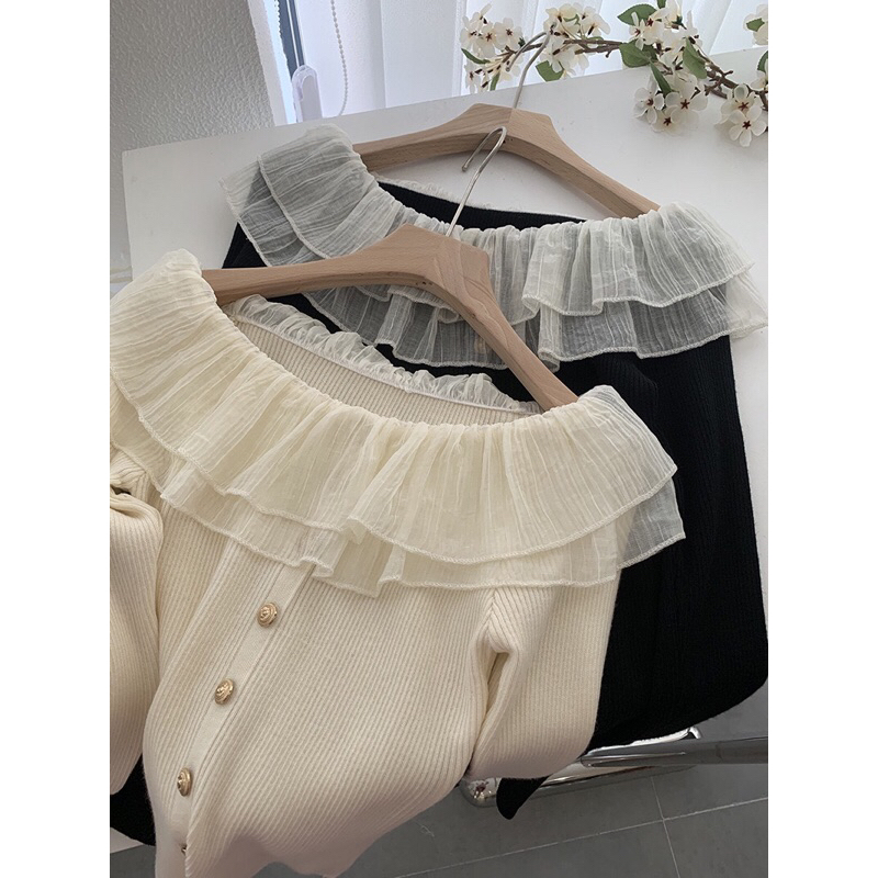 Áo nữ trễ vai phối bèo nhẹ nhàng thiết kế tay áo xoè