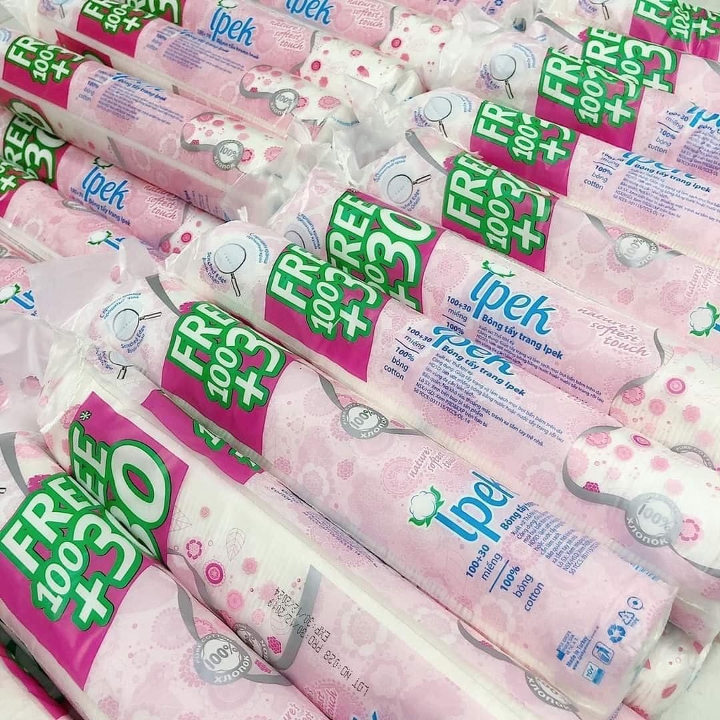 Sỉ thùng 30 gói bông tẩy trang Ipek Thổ Nhĩ Kỳ siêu mềm mịn 100+30 miếng
