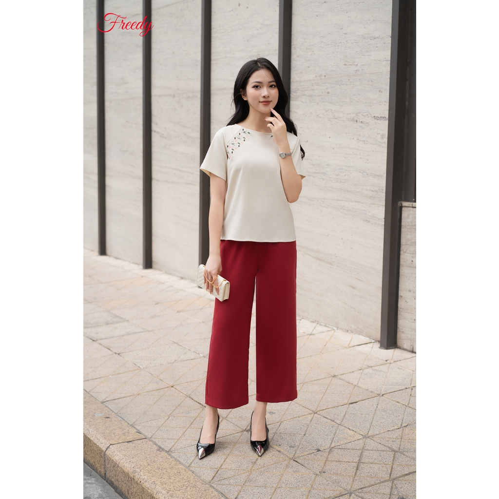 Bộ ngắn tay raglan đũi Thái nữ FREEDY thêu hoa - WBN2309