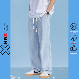 Quần jean nam ống rộng cạp chun XMAX lưng cao có dây rút bản to Quần bò nam thể thao cá tính B085