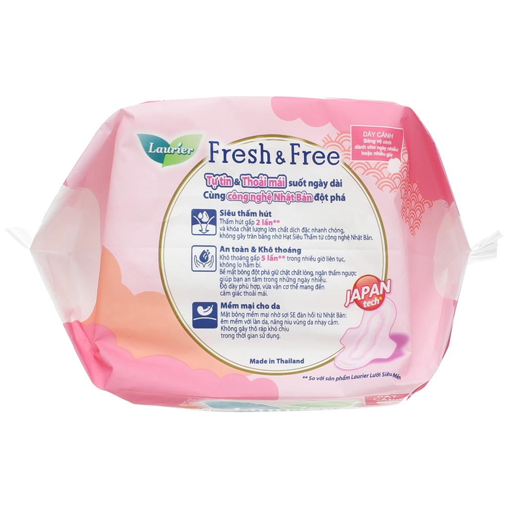 Băng vệ sinh Laurier Fresh and Free siêu thấm có cánh 8M