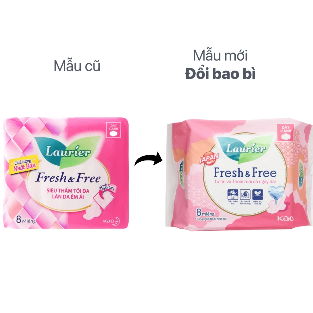 Băng vệ sinh Laurier Fresh and Free siêu thấm có cánh 8M