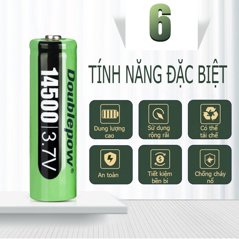 Pin 14500 - 3,7V Doublepow 3150mWh đầu lồi và đầu bằng  - Công suất chuẩn