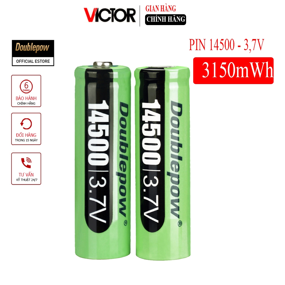 Pin 14500 - 3,7V Doublepow 3150mWh đầu lồi và đầu bằng  - Công suất chuẩn