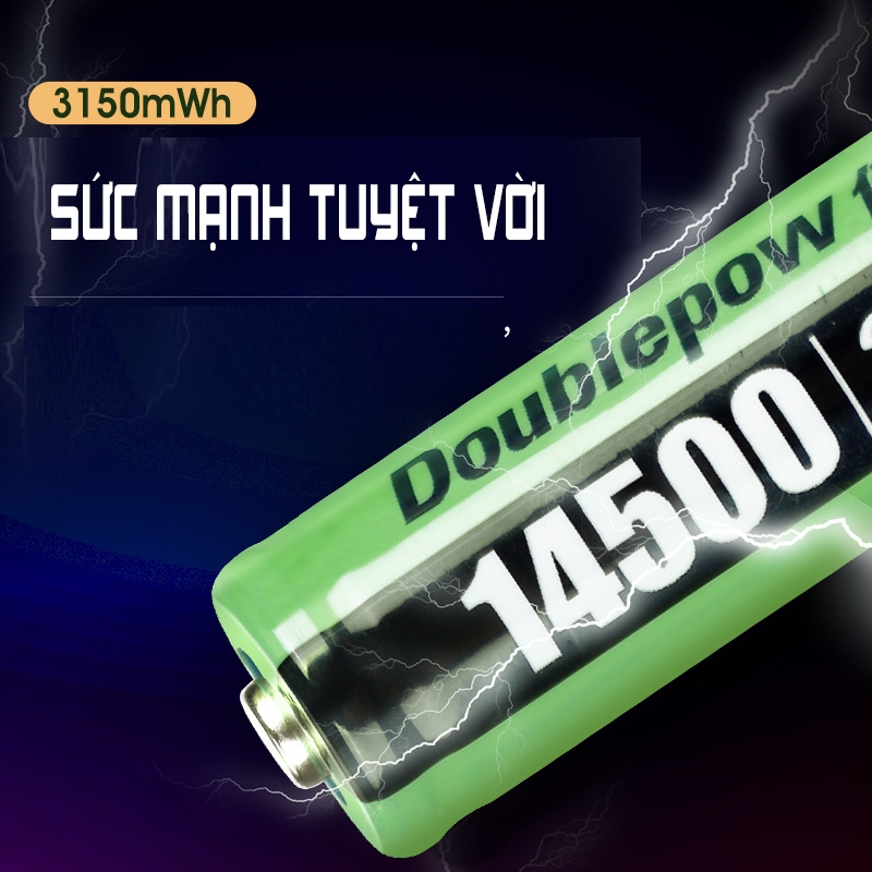 Pin 14500 - 3,7V Doublepow 3150mWh đầu lồi và đầu bằng  - Công suất chuẩn