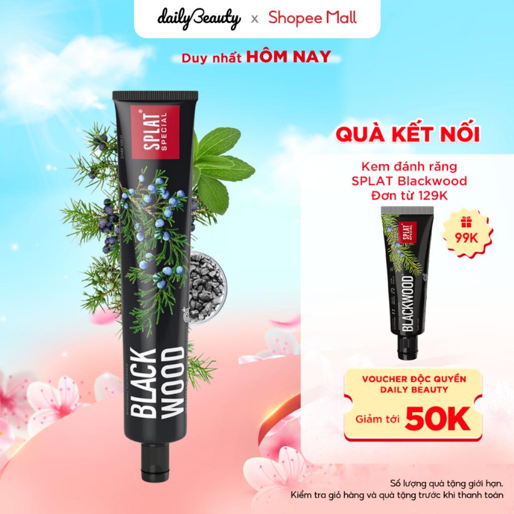 Kem đánh răng than hoạt tính trắng răng SPLAT Blackwood không chứa flo, giảm hôi miệng, loại bỏ mảng bám, khỏe nướu 75ml