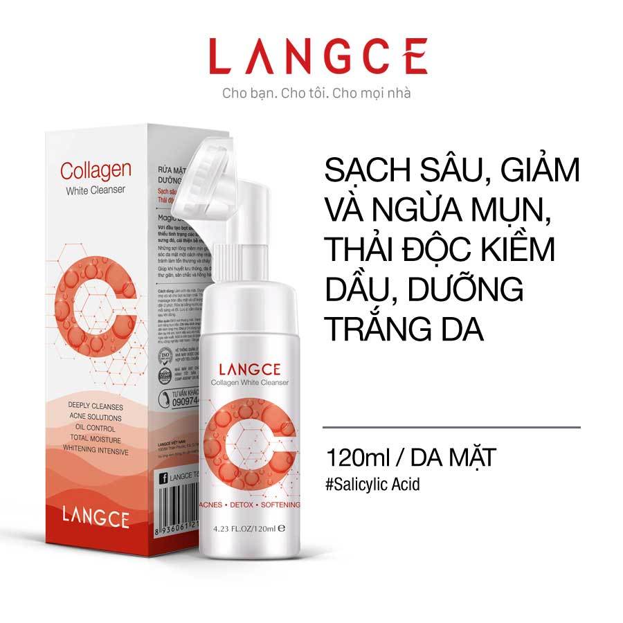 RỬA MẶT COLLAGEN TRẮNG DA ĐẦU CỌ MASSAGE 120ml (HỘP ĐỎ) LANGCE