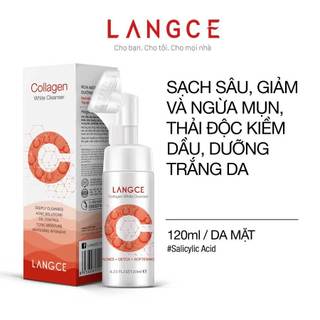 Rửa mặt collagen trắng da đầu cọ massage 120ml langce