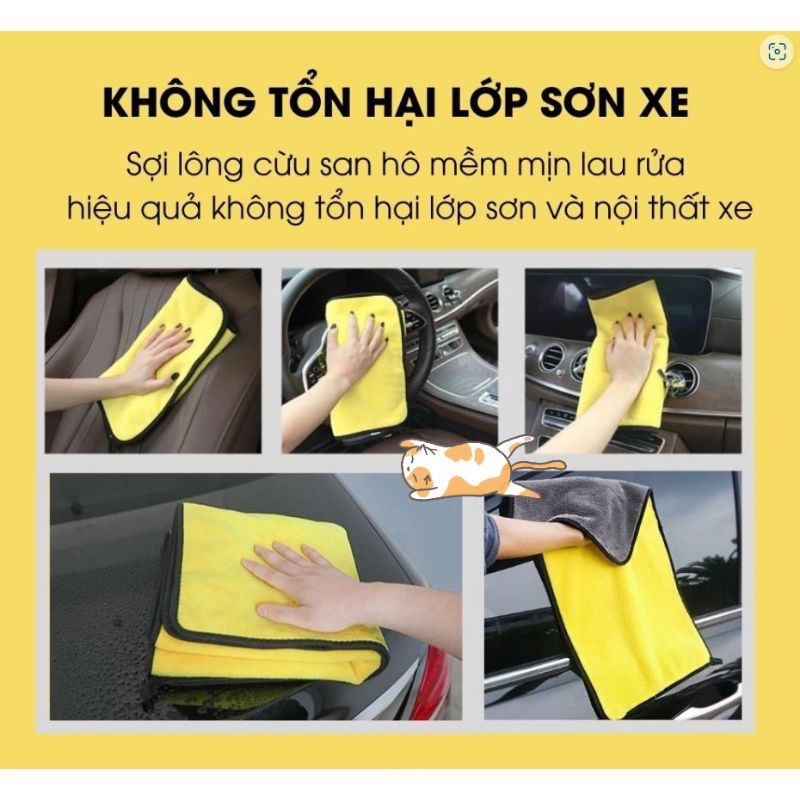 Khăn lau xe hơi chuyên dùng thấm hút cực tốt - Khăn lau kính xe máy chuyên rửa xe, Khăn lau bếp 2 mặt xám vàng dày tốt
