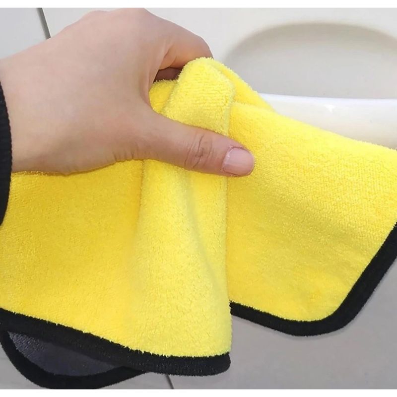 Khăn lau xe hơi chuyên dùng thấm hút cực tốt - Khăn lau kính xe máy chuyên rửa xe, Khăn lau bếp 2 mặt xám vàng dày tốt