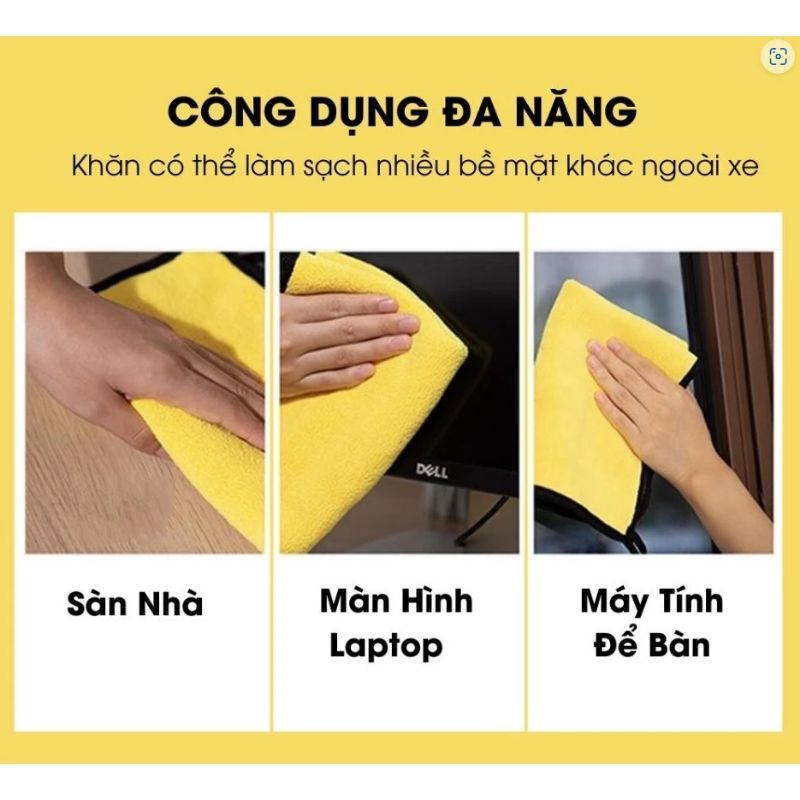 Khăn lau xe hơi chuyên dùng thấm hút cực tốt - Khăn lau kính xe máy chuyên rửa xe, Khăn lau bếp 2 mặt xám vàng dày tốt