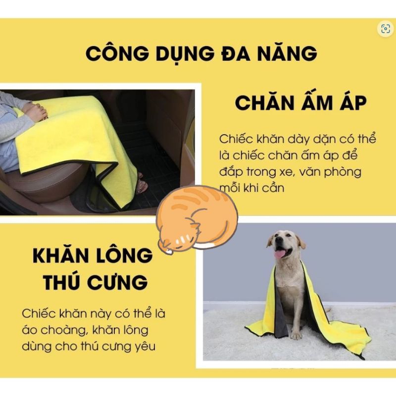 Khăn lau xe hơi chuyên dùng thấm hút cực tốt - Khăn lau kính xe máy chuyên rửa xe, Khăn lau bếp 2 mặt xám vàng dày tốt