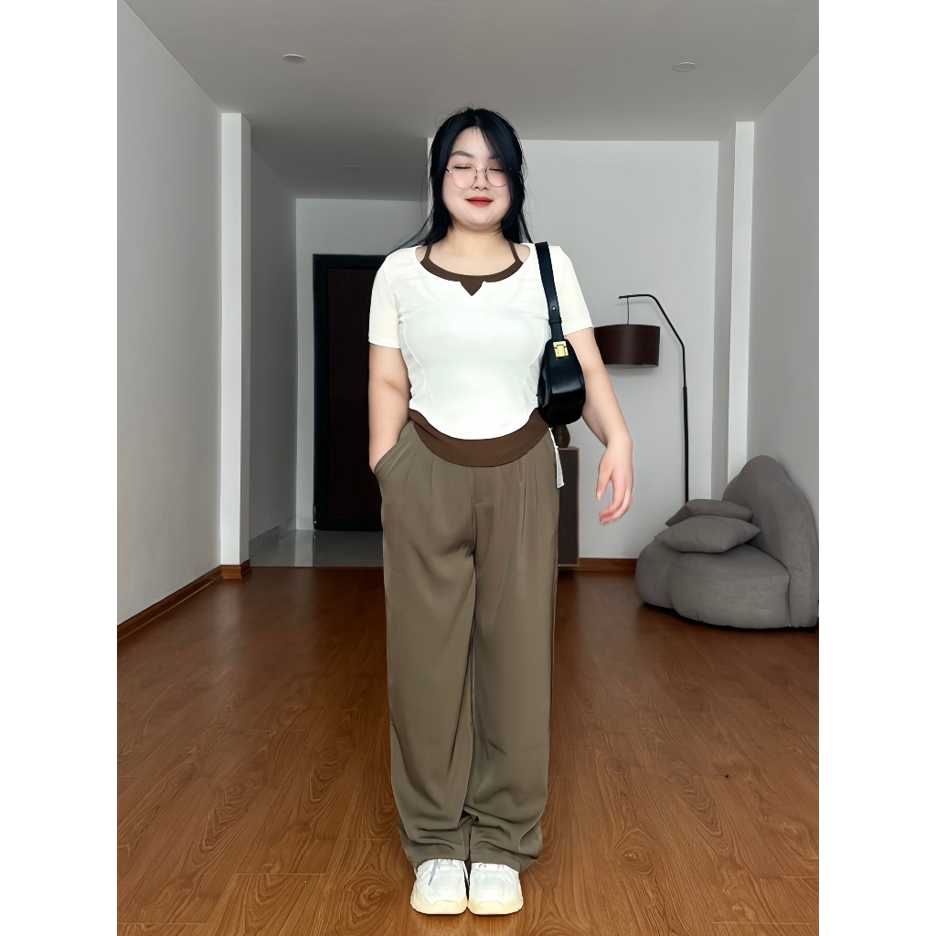 Quần vải ống suông 2 khuy ngang 2 màu đen, nâu M2302 BIGSIZE 55-95KG