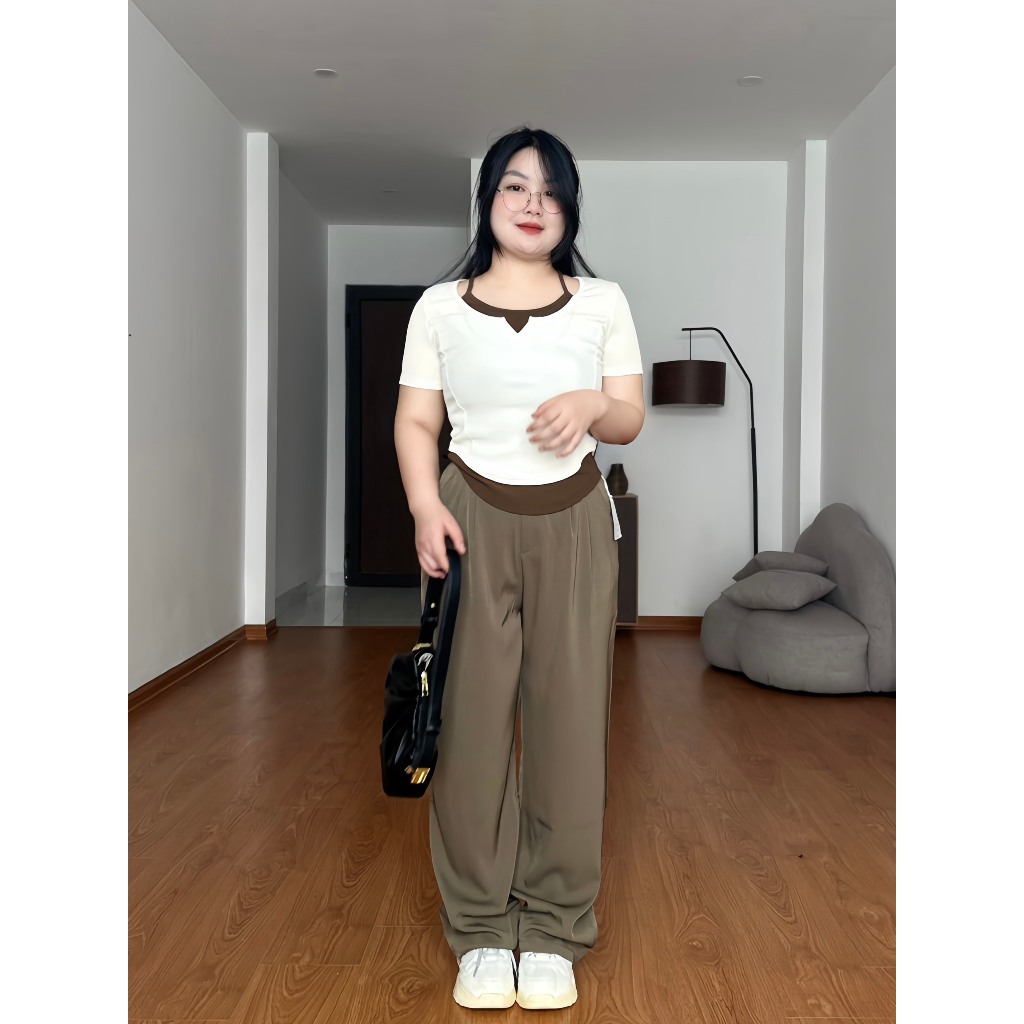 Quần vải ống suông 2 khuy ngang 2 màu đen, nâu M2302 BIGSIZE 55-95KG