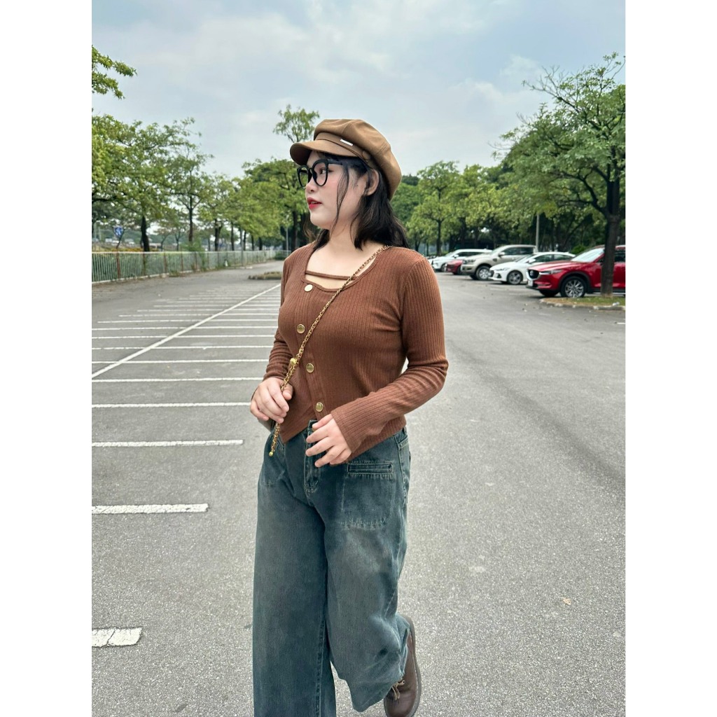 Áo BIGSIZE len gân khuy chéo M9654 55-95KG