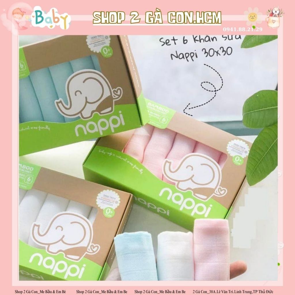 Khăn sữa sợi tre cho bé Nappi siêu mềm mịn-Chính hãng hộp 6c