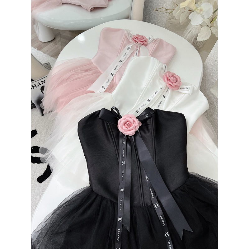 Đầm cúp ngực hoa trà tùng bồng babygirl y2k - clip cam thường phía sau