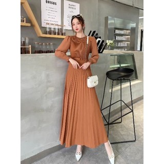 Đầm dập ly dáng dài thắt đai eo hàng Quảng Châu cao cấp