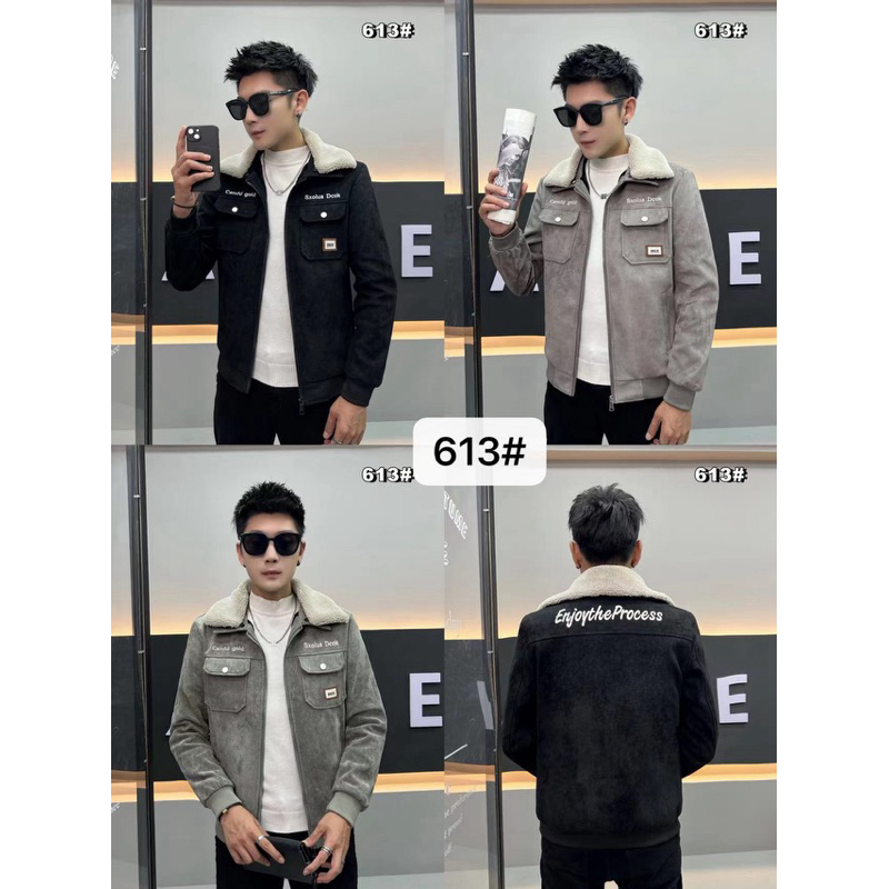 Aoas Khoác Da Lộn Nam Cao Cấp Cổ Lông Siêu Ấm