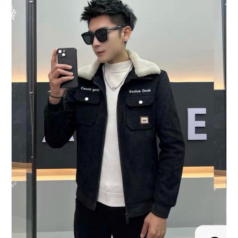 Aoas Khoác Da Lộn Nam Cao Cấp Cổ Lông Siêu Ấm