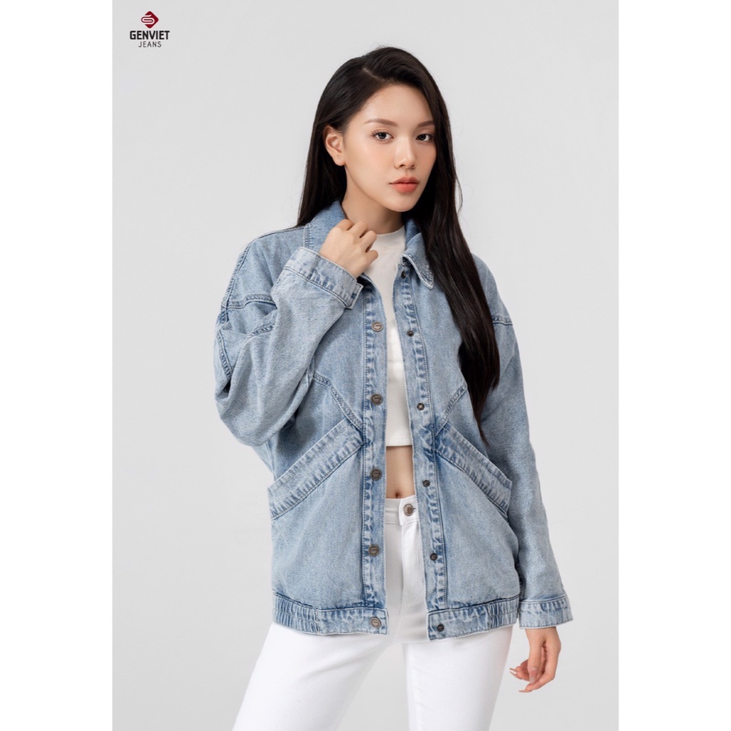 Áo Khoác GENVIET Jeans 1 lớp nữ suông freesize XK124J8457