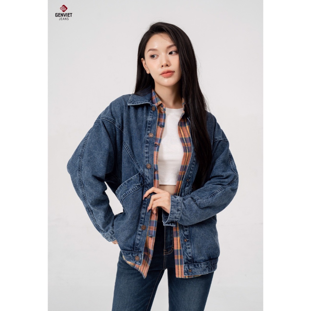 Áo Khoác GENVIET Jeans 1 lớp nữ suông freesize XK124J8457