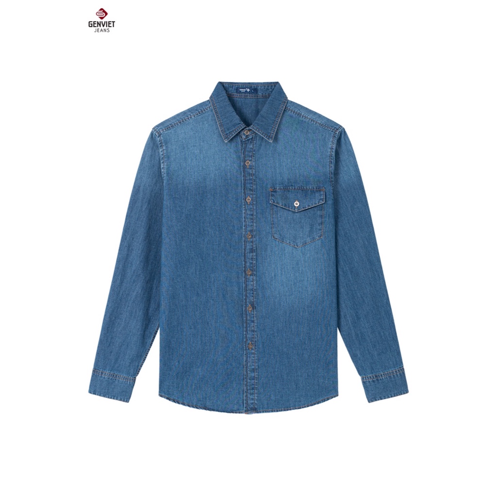Áo Sơ mi Jeans GENVIET dài tay nam suông D3123J8419