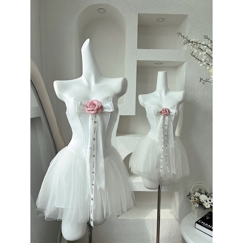Đầm cúp ngực hoa trà tùng bồng babygirl y2k - clip cam thường phía sau