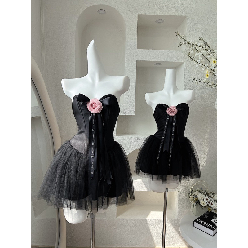 Đầm cúp ngực hoa trà tùng bồng babygirl y2k - clip cam thường phía sau