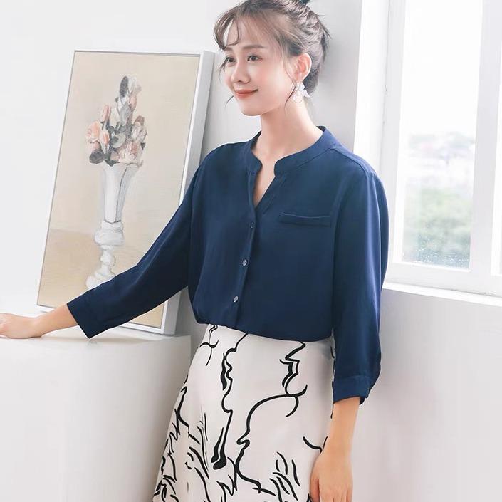 Áo sơ mi nữ hàn quốc vải lua cổ tàu tay lỡ trẻ trung LAMO-B1165